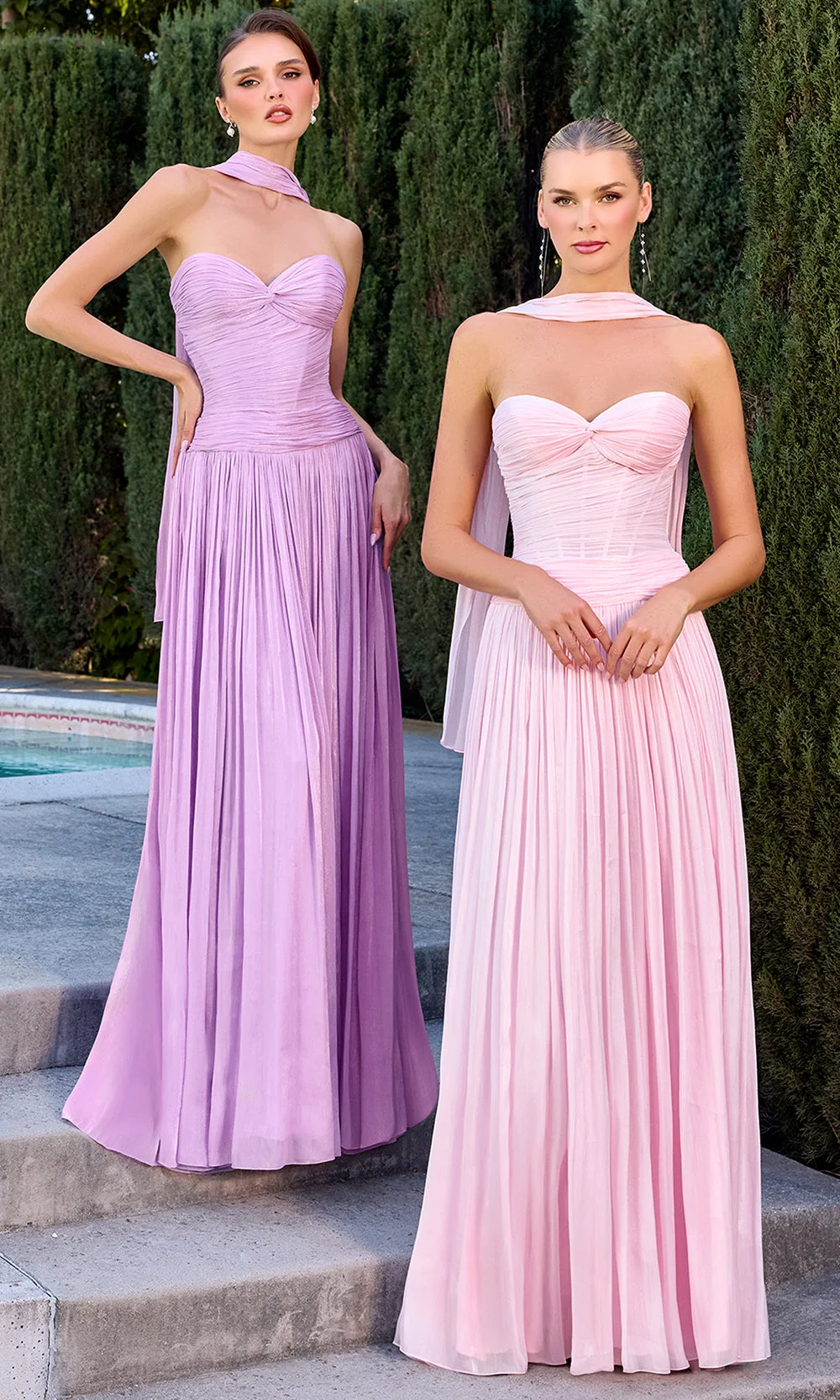 Ladivine CD414 - Knotted Bust Pleated Chiffon Gown - Image 12