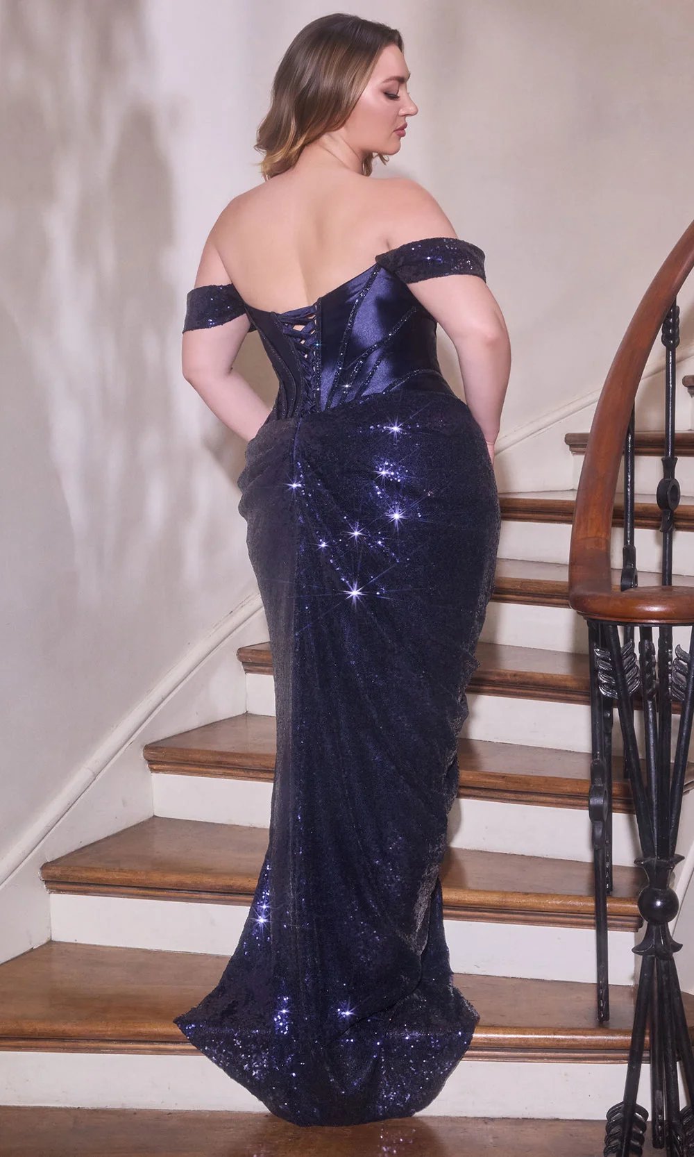 Ladivine CD422C - Lace-Up Back Sparkle Sheath Gown - Image 2
