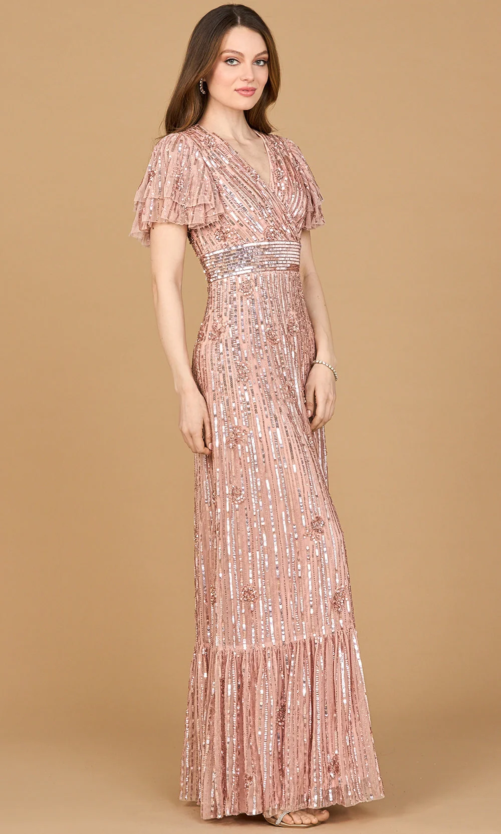 Lara Dresses 28899 - Sparkling Flutter Sleeve Evening Gown - Image 5