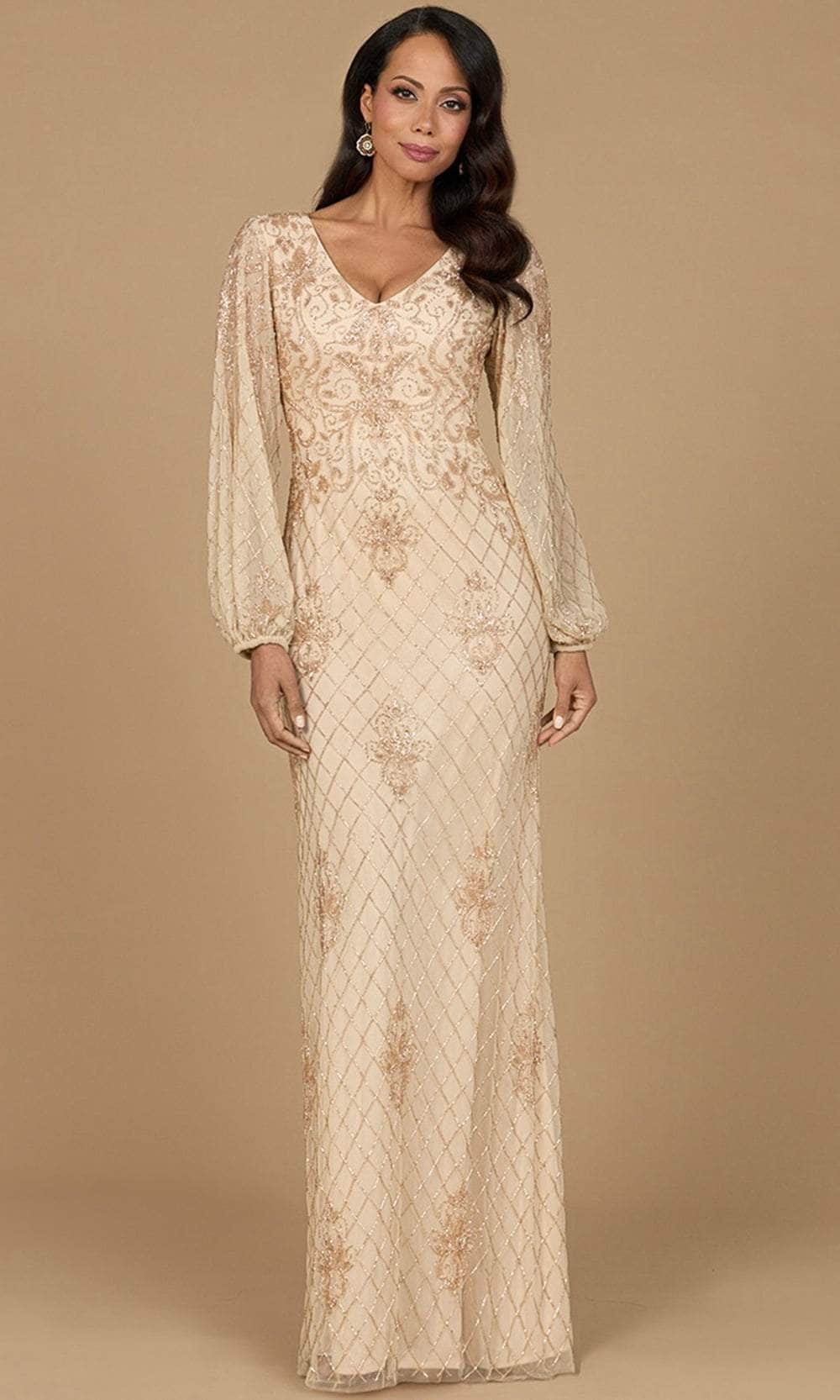 Lara Dresses 28955 - Bishop Sleeve Bead Encrusted Formal Dress
