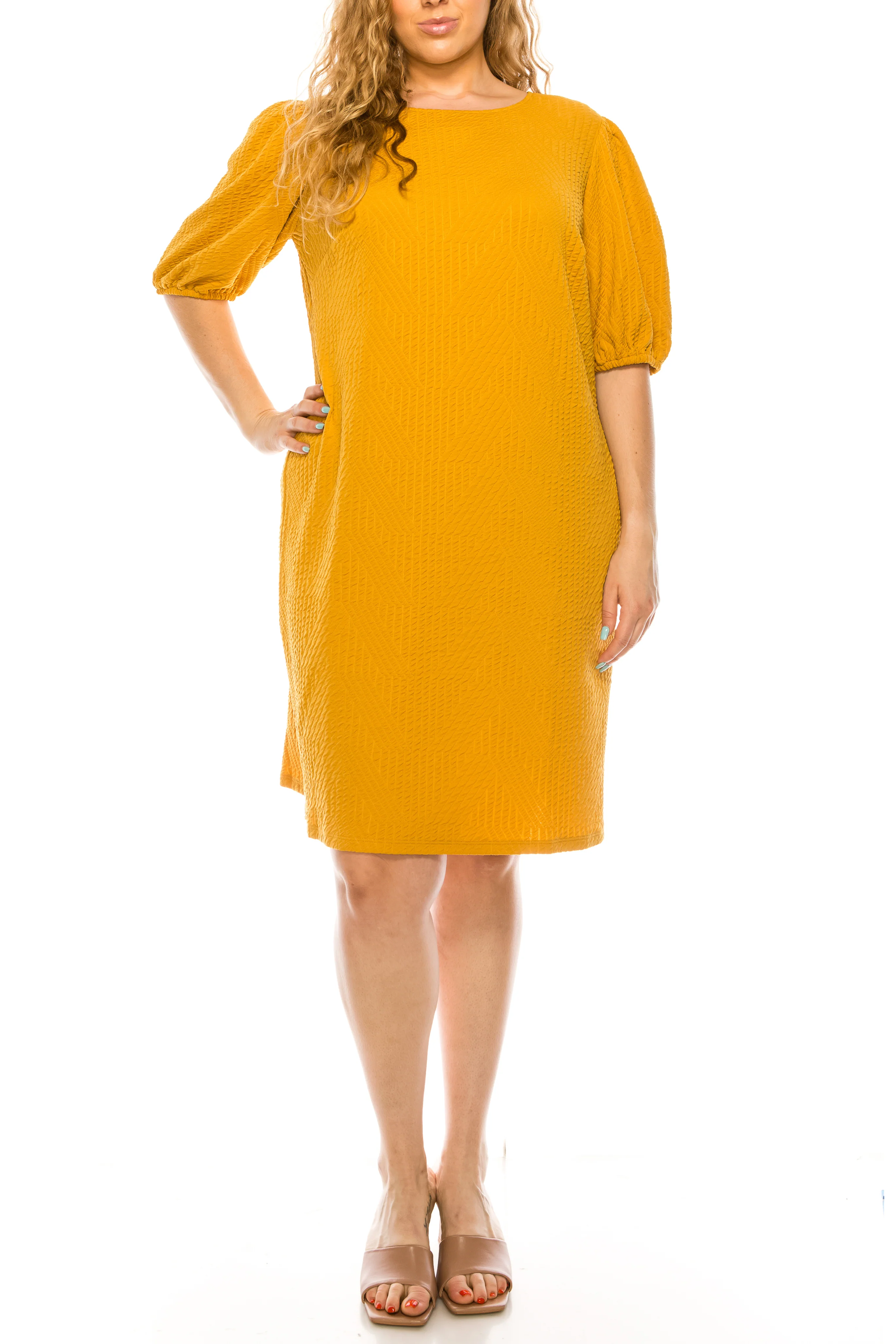 London Times - T5376WSC Jewel Puffed Sleeve Column Dress