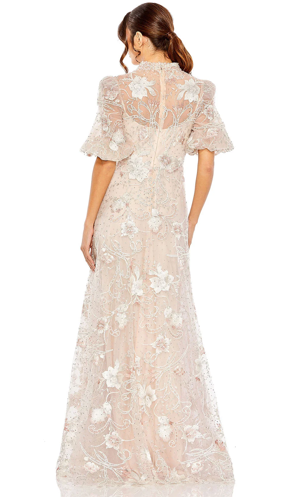 Mac Duggal 20452 - Sheer Puff Sleeve Embroidered Gown - Image 2