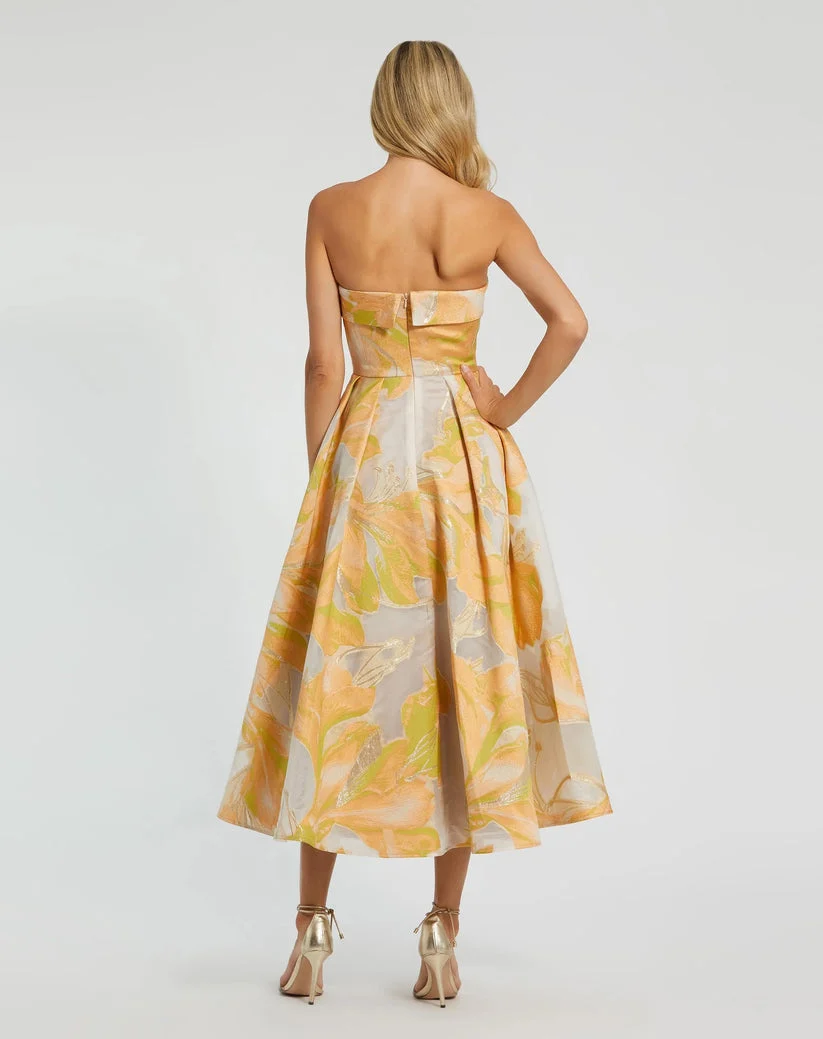 Mac Duggal 20724 - Straight Neckline Floral Print Brocade Dress - Image 2