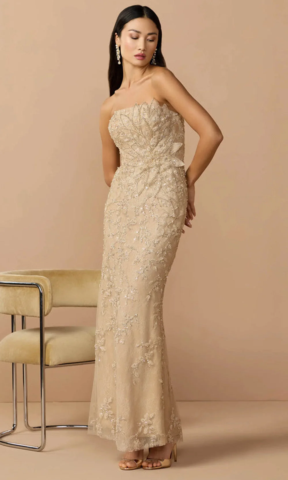 Mac Duggal 21200 - Straight Neckline Sculpted 3D Floral Gown - Image 3