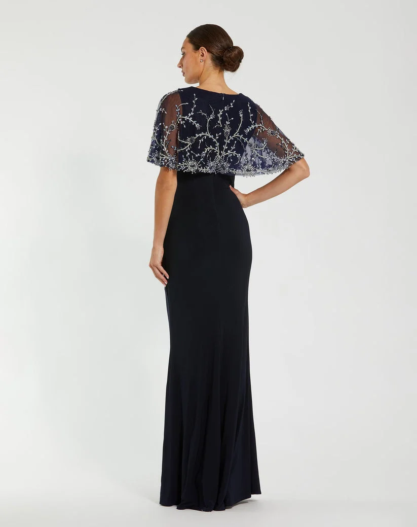 Mac Duggal 2257 - Jewel Neck Cape Overlay Jersey Gown - Image 2