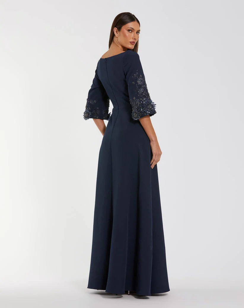 Mac Duggal 2311 - Three-Quarter Sleeve Crepe Gown with Beaded Sleeves - Image 2