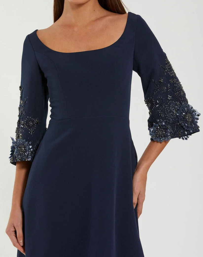 Mac Duggal 2311 - Three-Quarter Sleeve Crepe Gown with Beaded Sleeves - Image 3