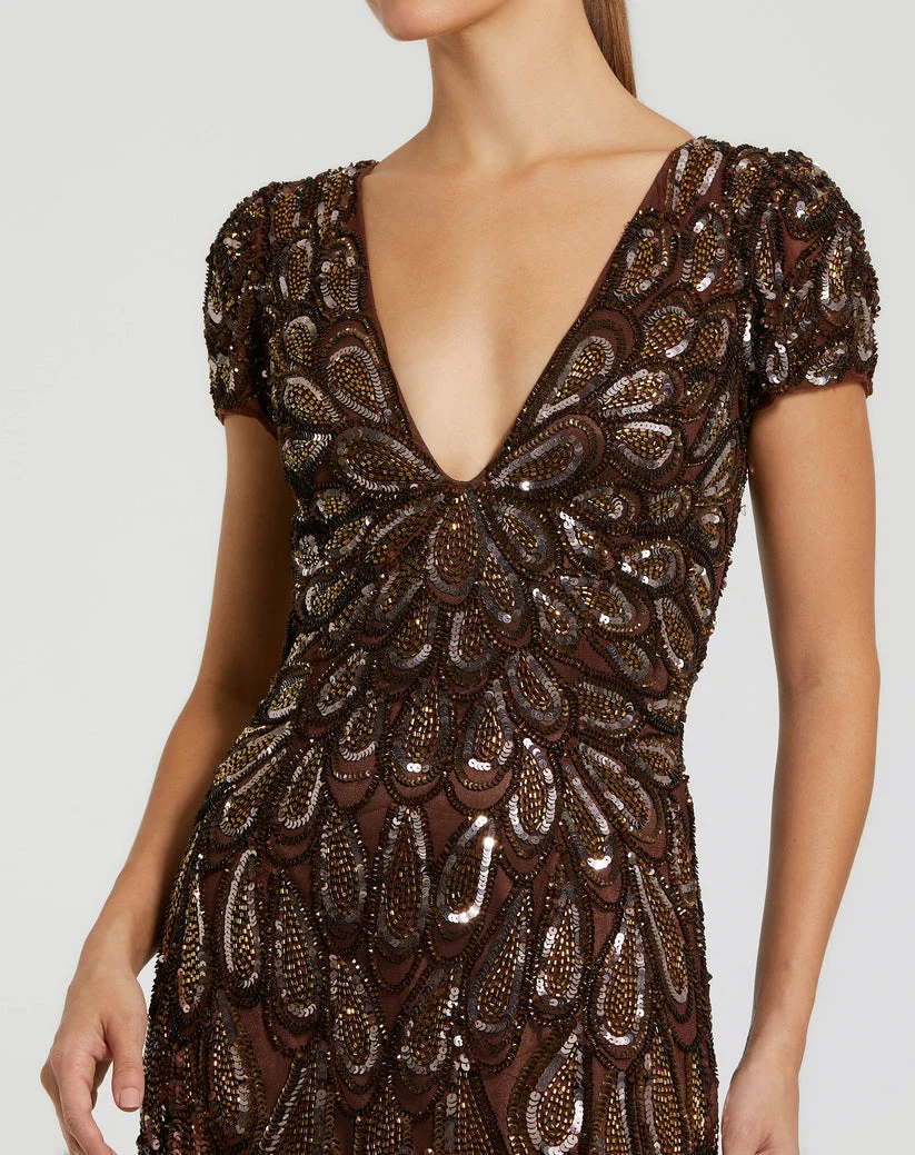 Mac Duggal 5243 - Short Sleeve Hand Beaded Long Gown - Image 3