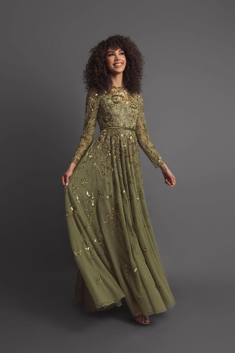 Mac Duggal 6182 - Floral Embellished Long Sleeve A-Line Gown - Image 4