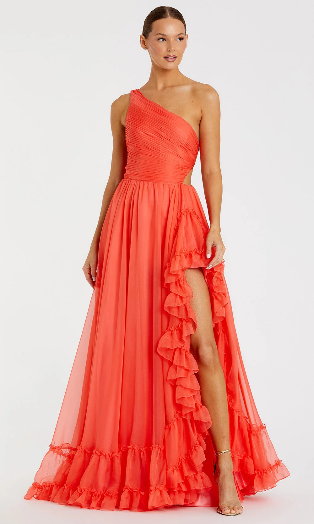 Mac Duggal 68476 - High Slit Ruffled Evening Gown