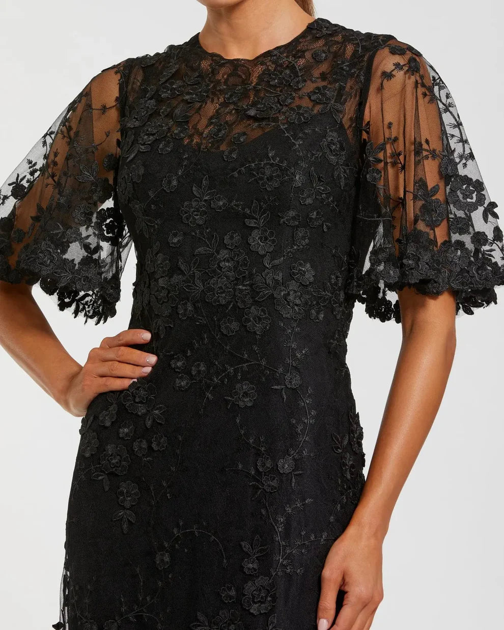 Mac Duggal 68810 - Floral Lace Gown with High Neckline - Image 11