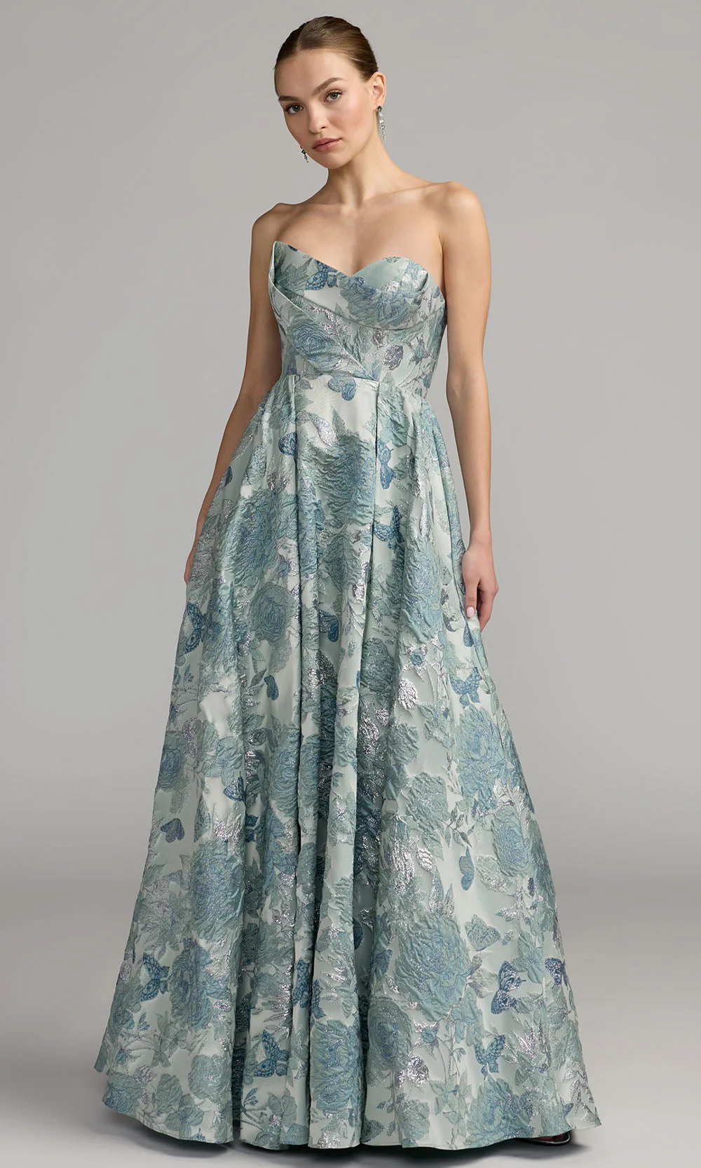 Mac Duggal 68999 - Floral Brocade Pleated Long Gown