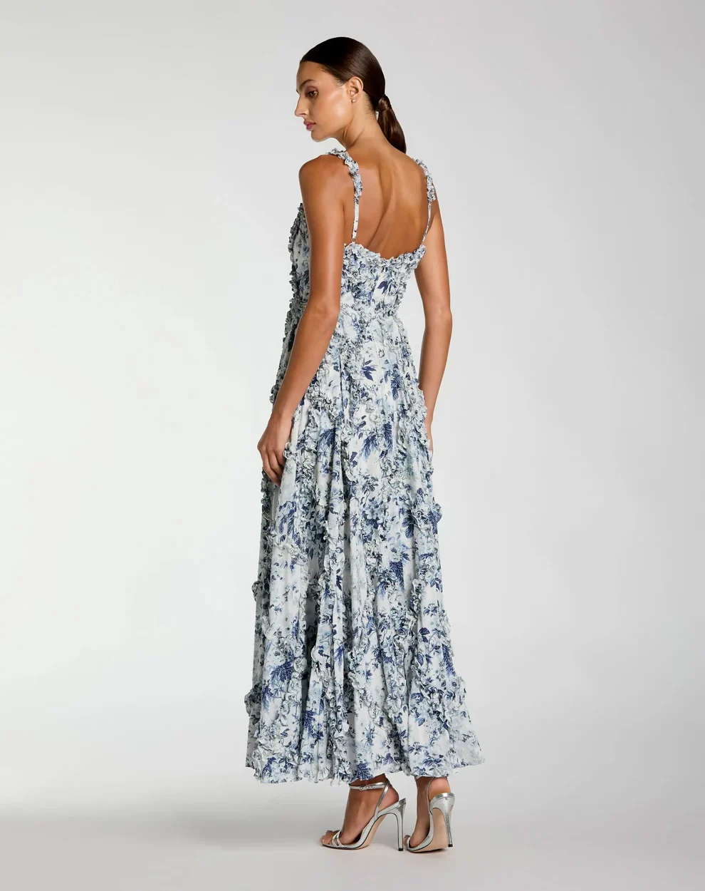 Mac Duggal 8256 - Floral Print Midi Dress with Ruffle Detail - Image 12