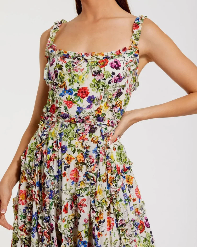 Mac Duggal 8256 - Floral Print Midi Dress with Ruffle Detail - Image 3