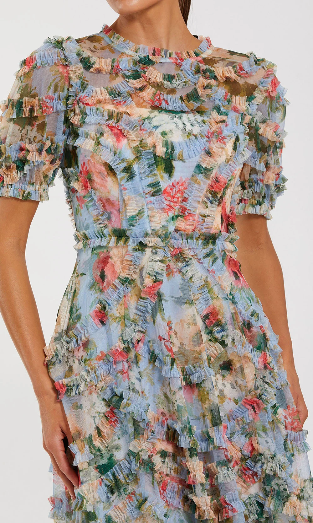 Mac Duggal 8302 - Short Sleeve Ruffle Floral Evening Dress - Image 3