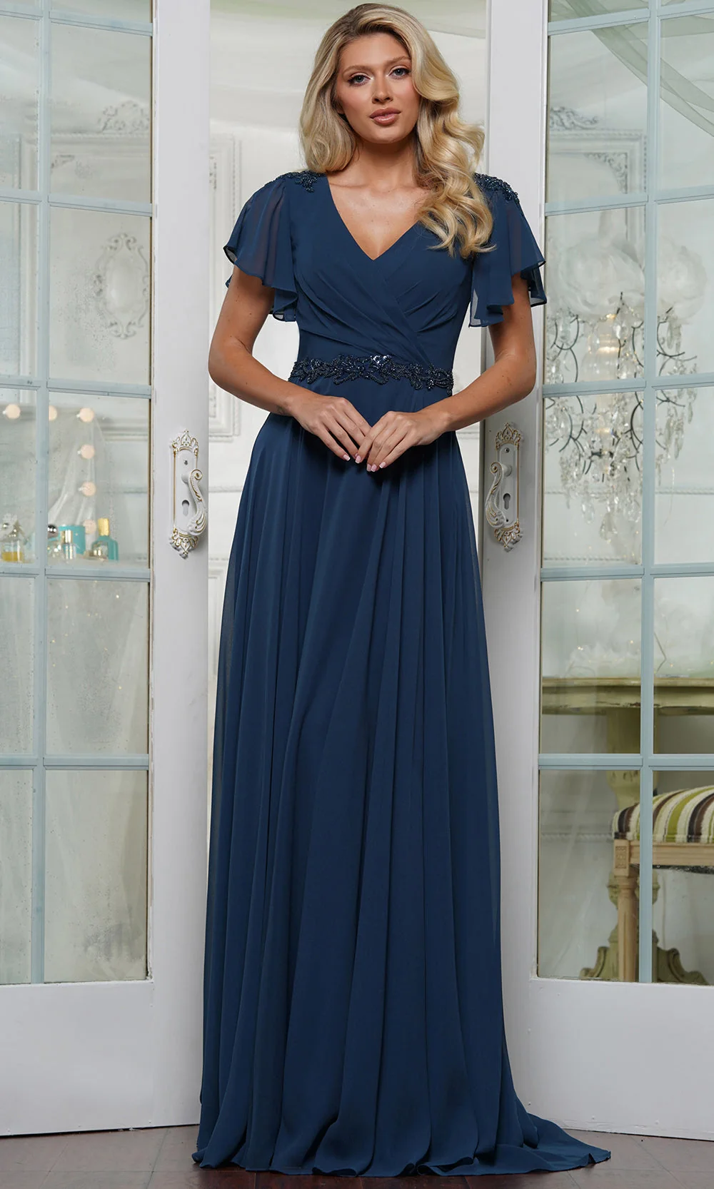 Marsoni by Colors M328 - Flutter Sleeve Chiffon Evening Dress - Image 3