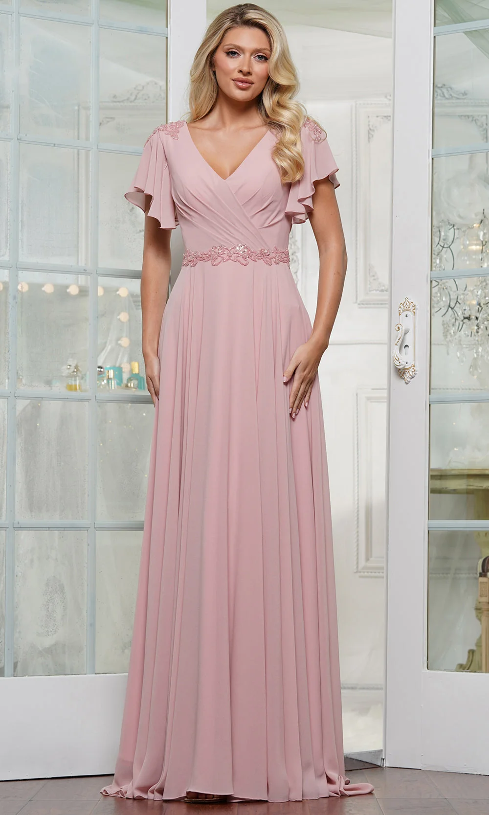 Marsoni by Colors M328 - Flutter Sleeve Chiffon Evening Dress - Image 4