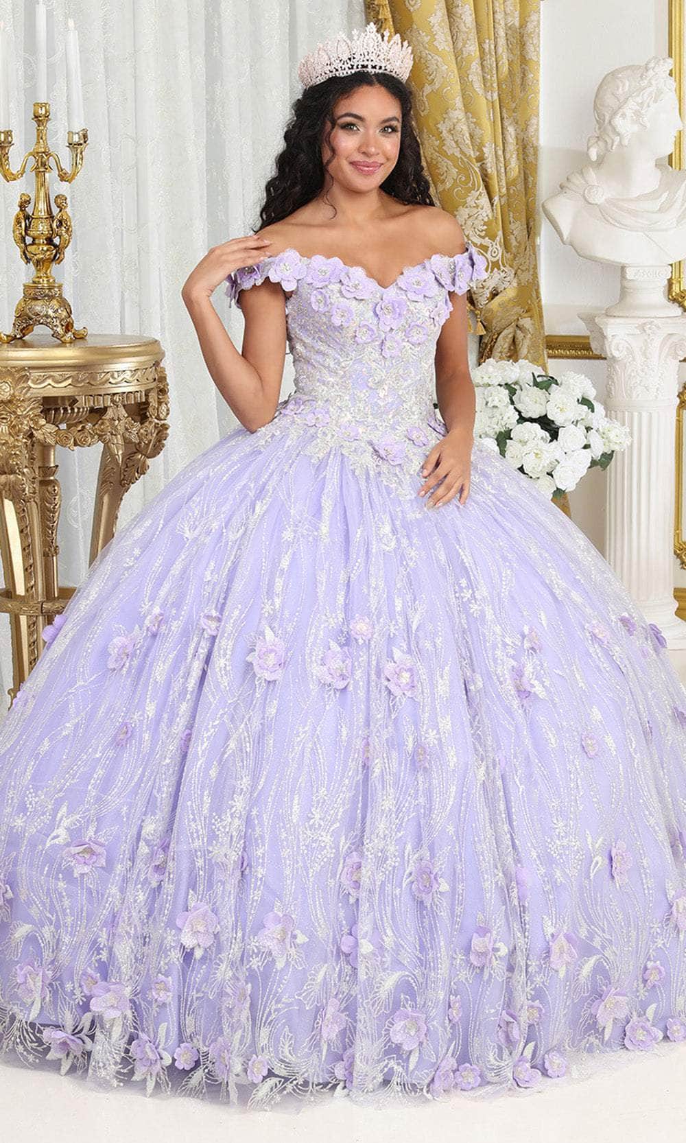 May Queen LK225 - Off Shoulder Floral Ballgown - Image 3
