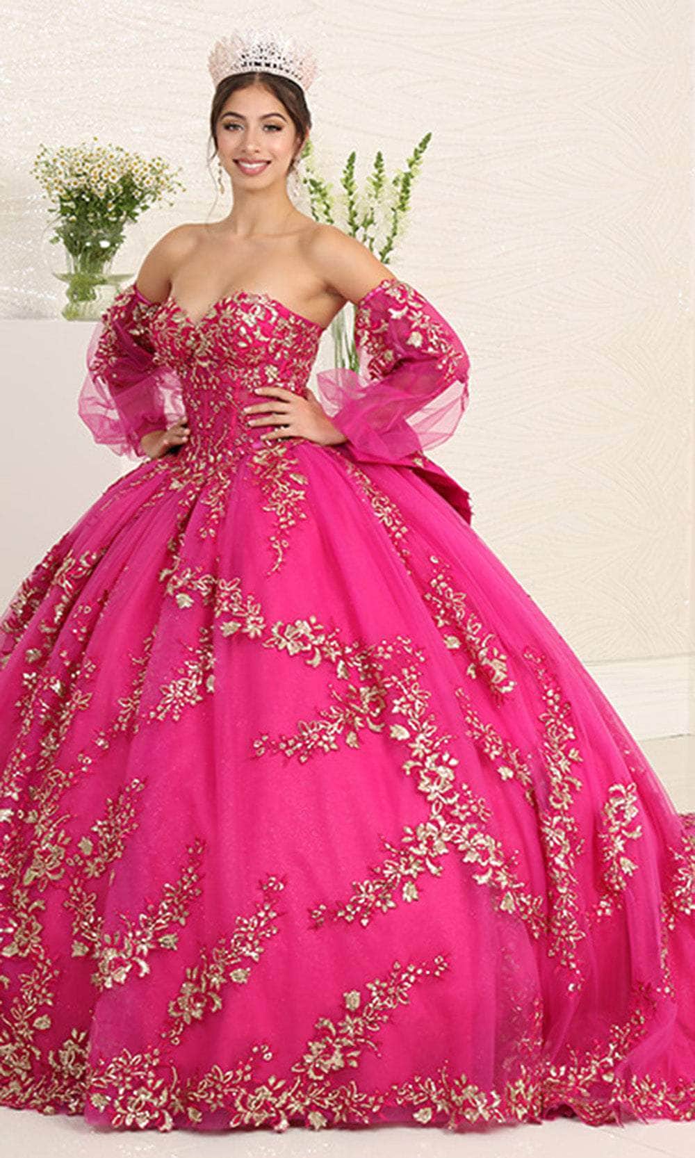 May Queen LK251 - Applique Cape Ballgown - Image 3