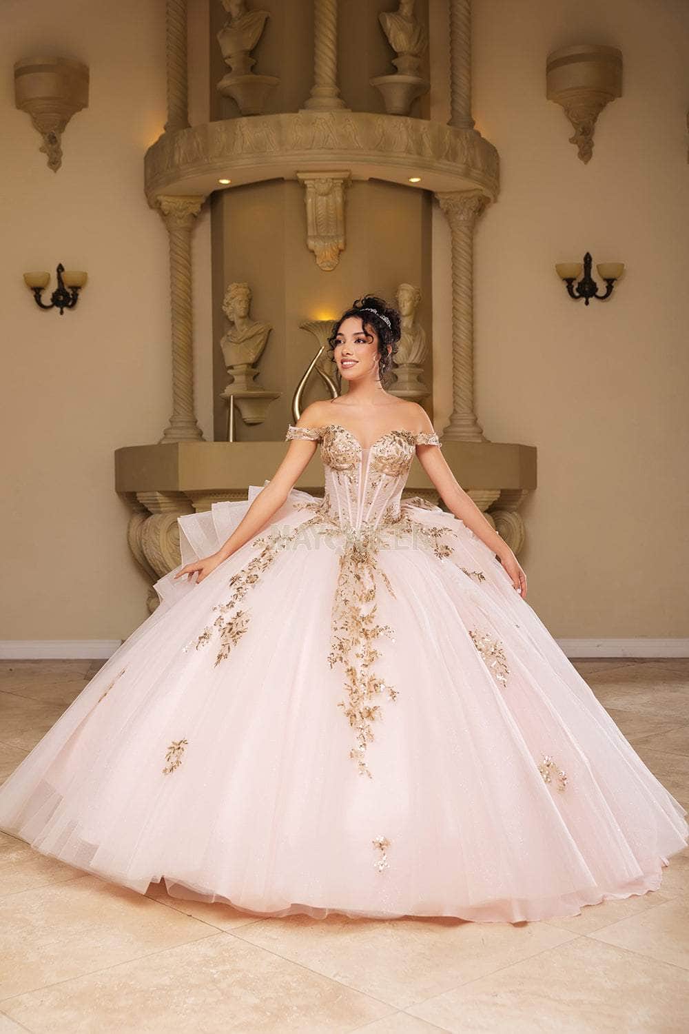 May Queen LK272 - Ruffled Back Sequin Lace Ballgown