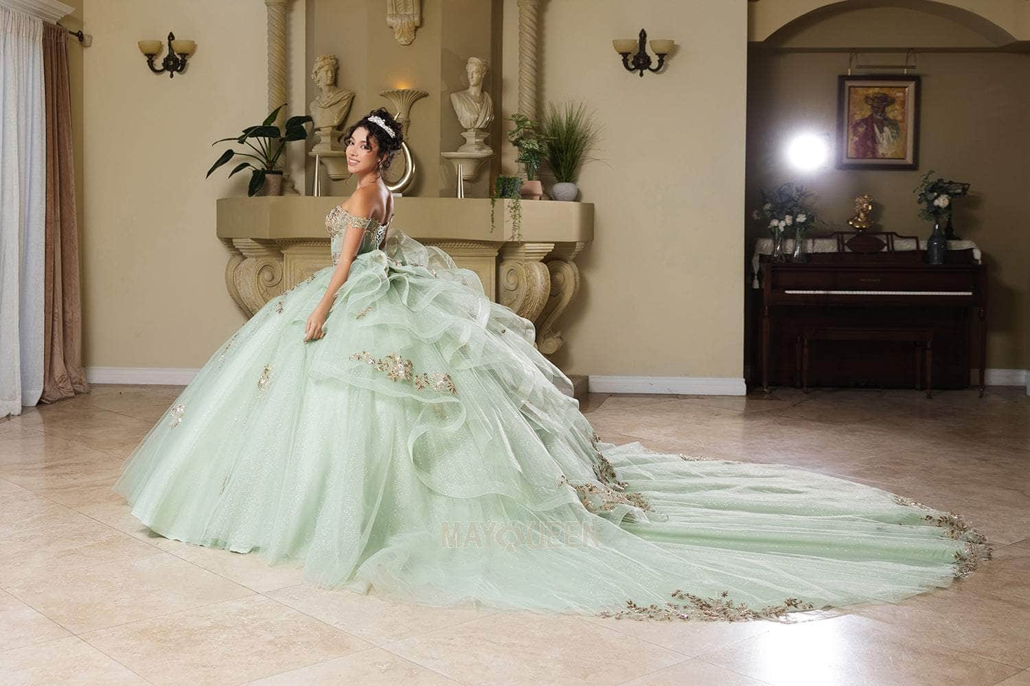 May Queen LK272 - Ruffled Back Sequin Lace Ballgown - Image 5