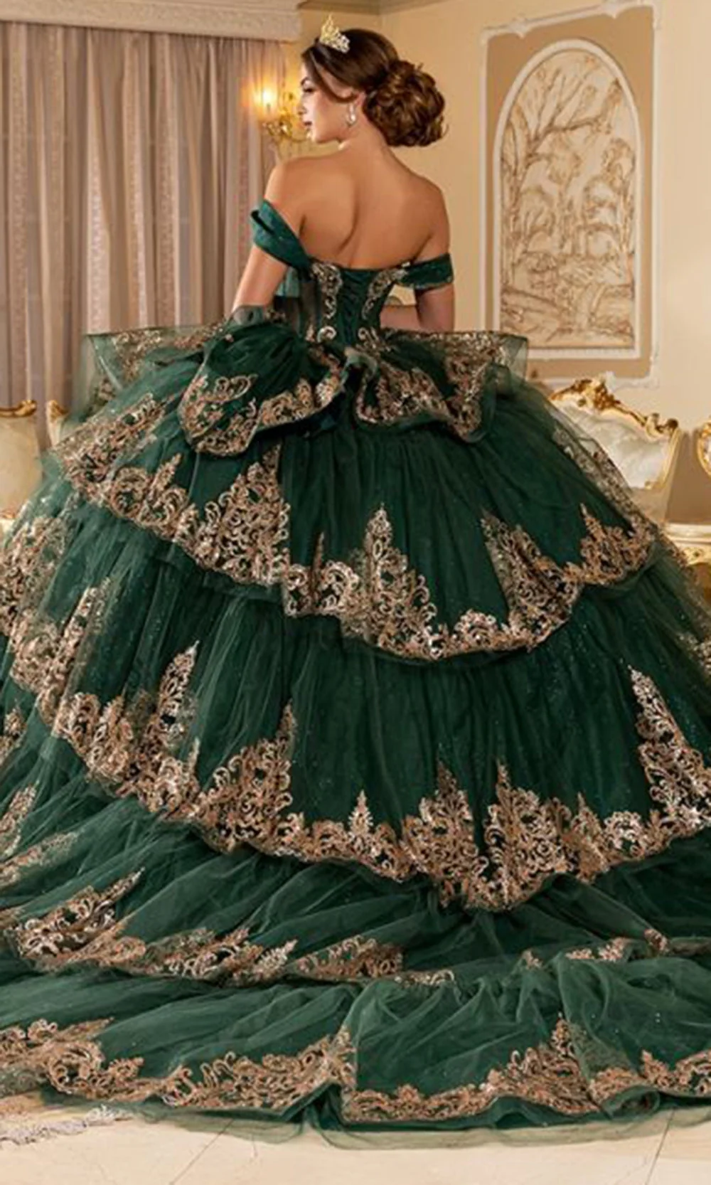 May Queen LK302 - Off Shoulder Embroidered Ballgown - Image 2