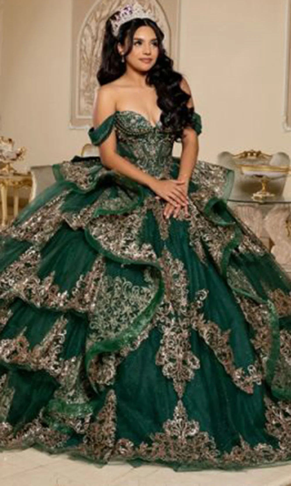 May Queen LK302 - Off Shoulder Embroidered Ballgown - Image 3
