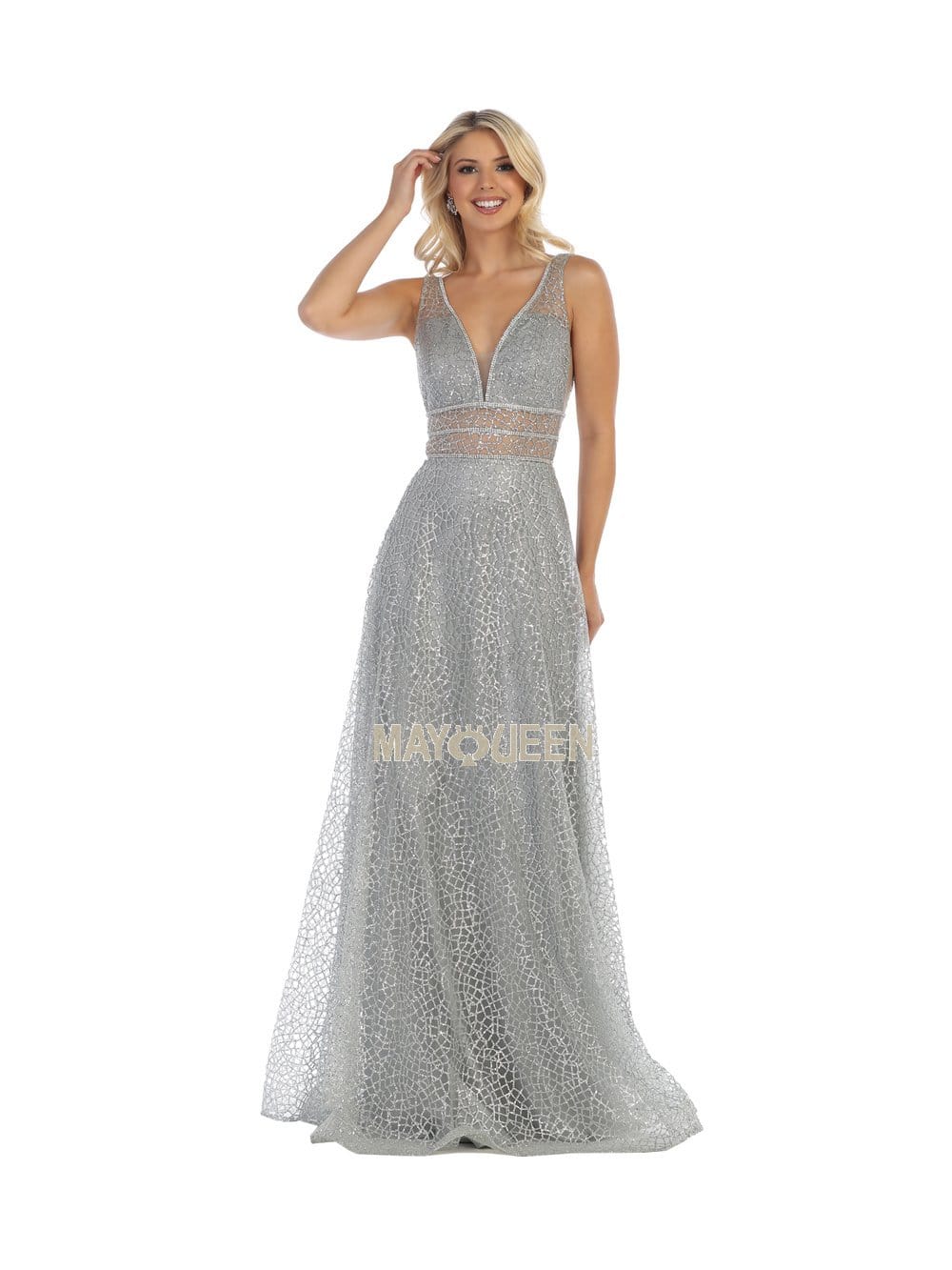 May Queen MQ1623 - Ornate V-Neck Evening Dress - Image 9