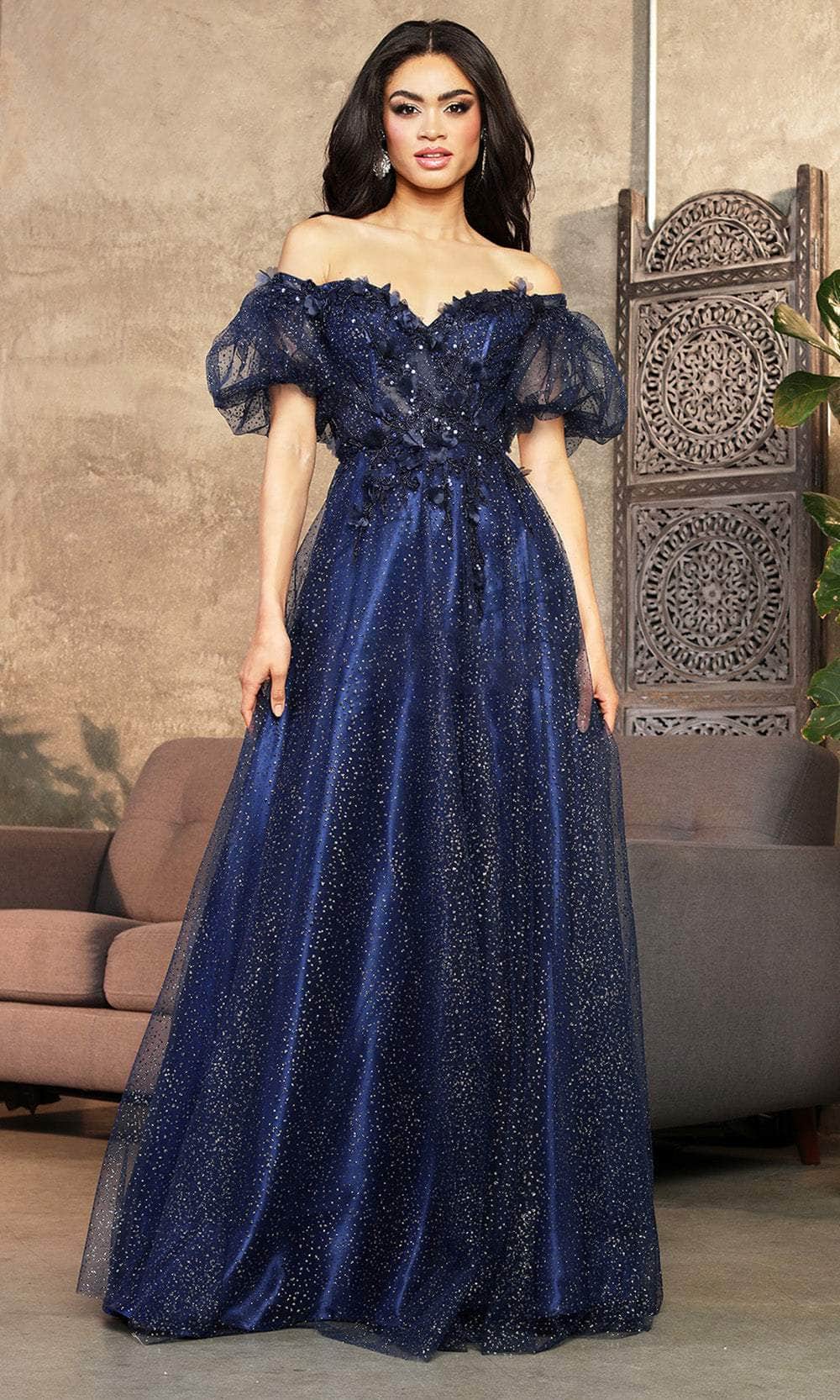 May Queen MQ2033 - Puff Sleeve Off Shoulder Evening Dress - Image 5