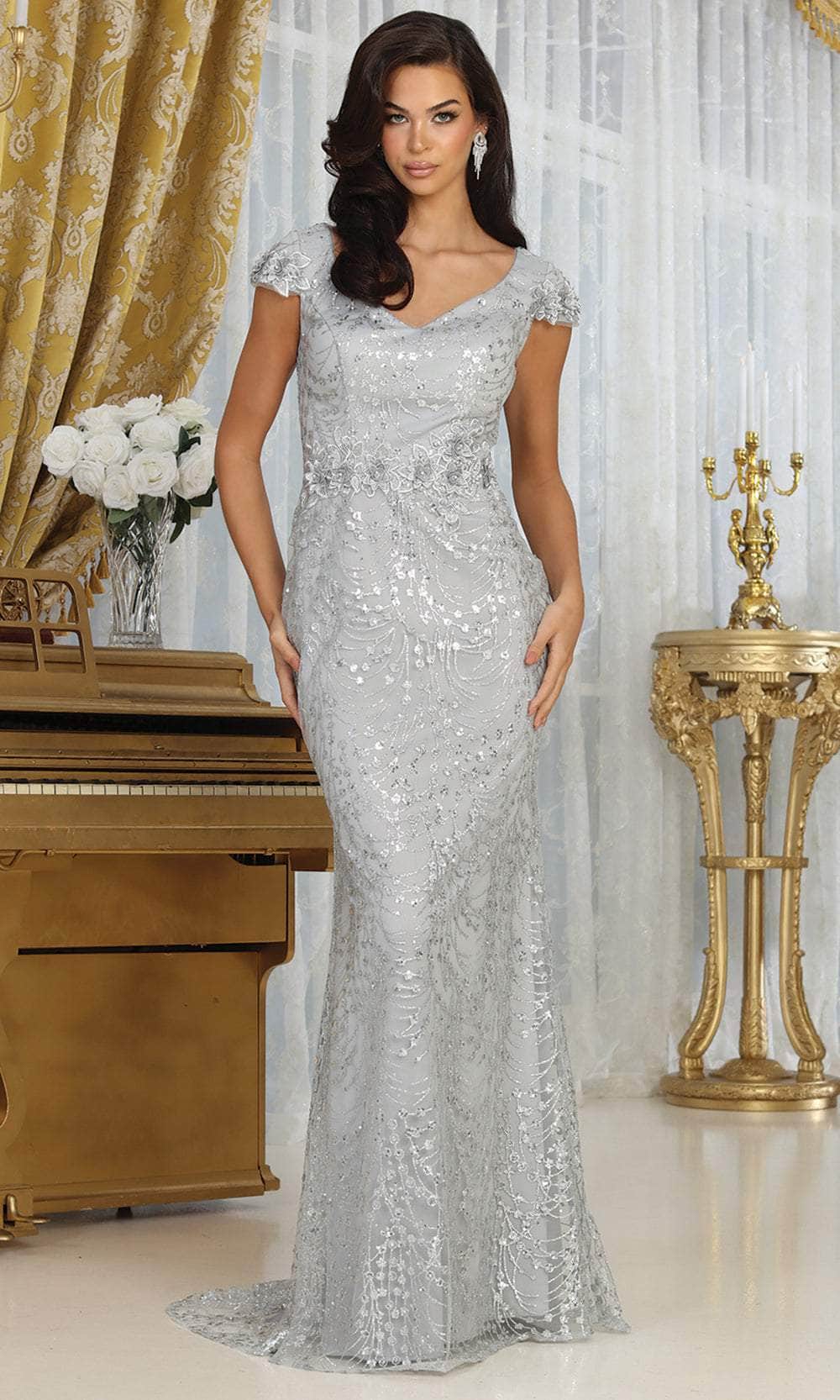 May Queen MQ2062 - Glitter Cap Sleeve Evening Dress - Image 8