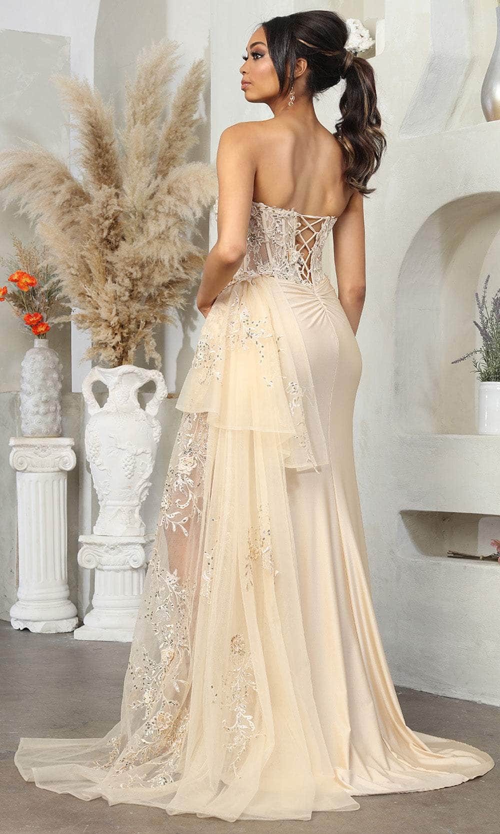 May Queen MQ2072 - Strapless 3D Appliqued Prom Gown - Image 3