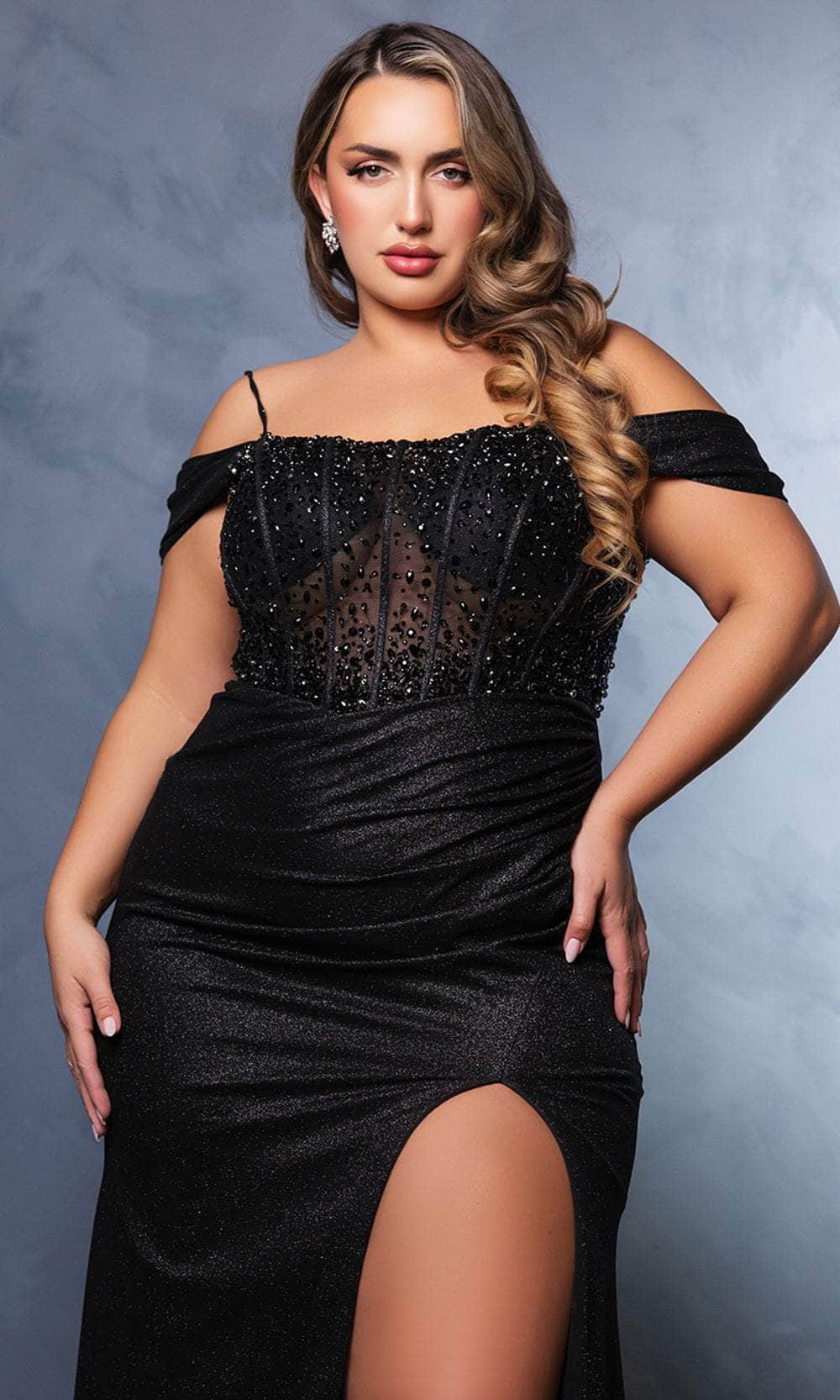 May Queen MQ2115 - Glitter Crystal Bead Evening Dress - Image 6
