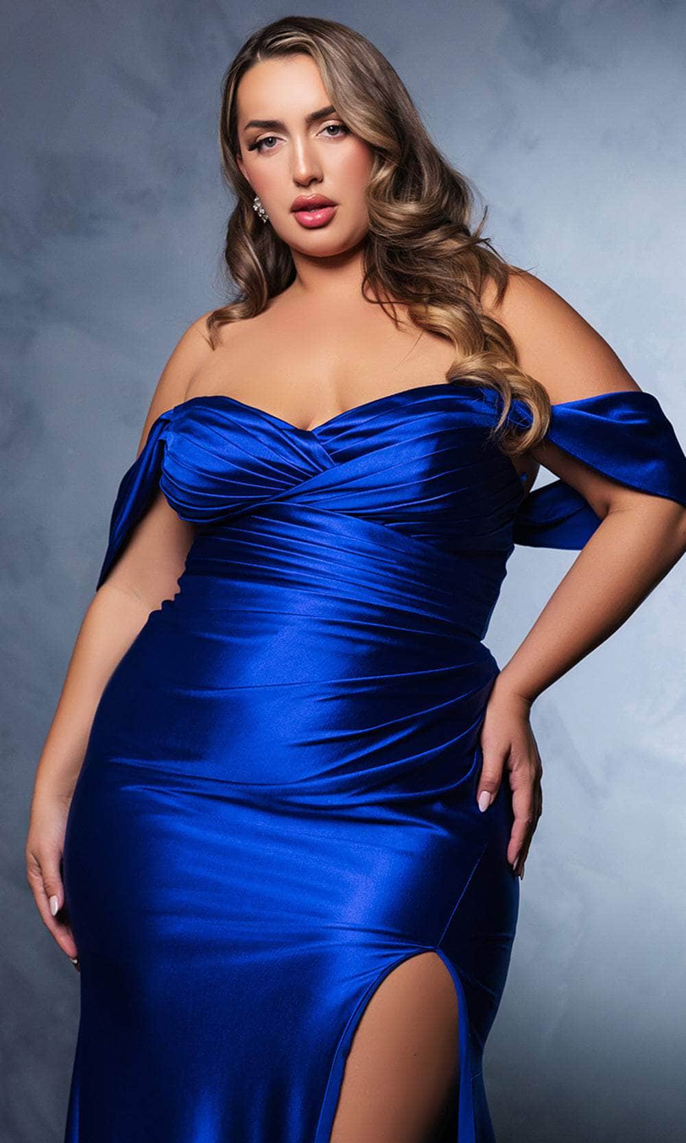 May Queen MQ2138 - Draped High Slit Evening Dress - Image 22