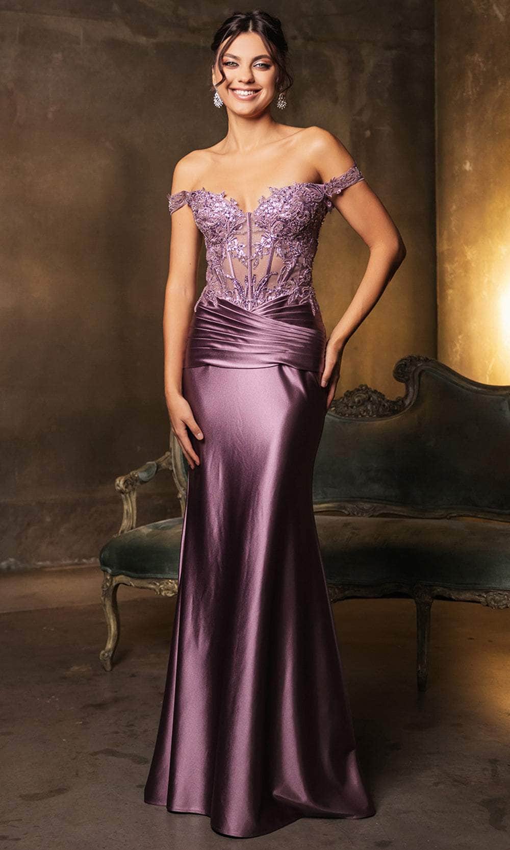 May Queen MQ2141 - Off-Shoulder Sequin Evening Dress - Image 25