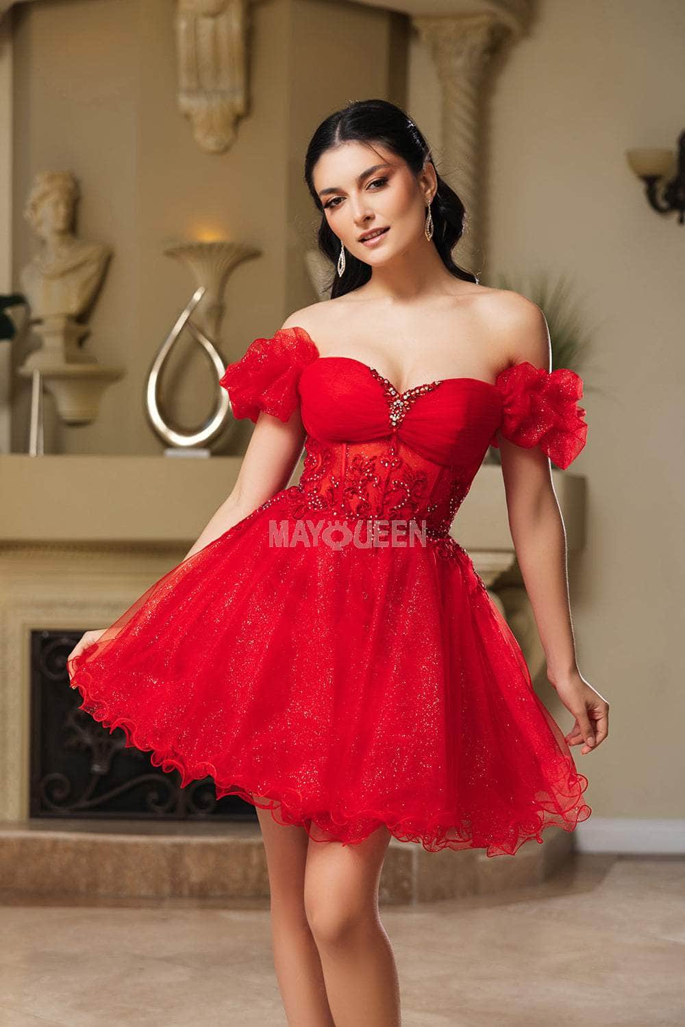 May Queen MQ2164 - Puff Sleeve A-line Party Dress - Image 3