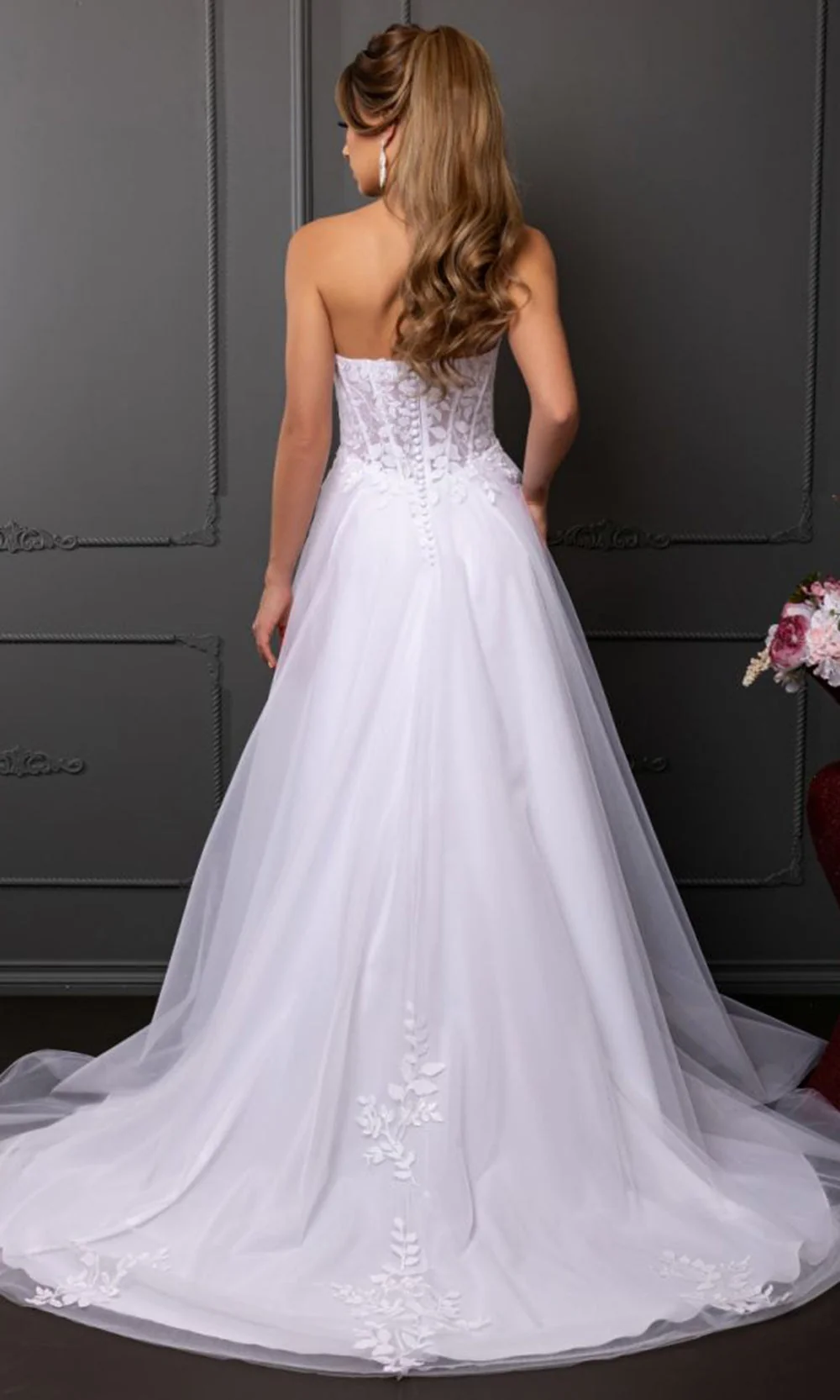 May Queen RQ8274 - Illusion Neckline Embroidered Wedding Dress - Image 2