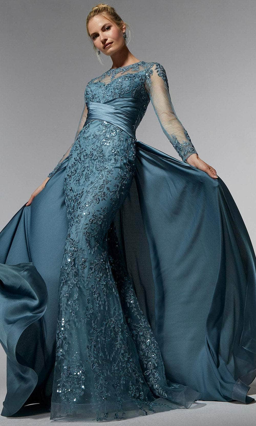 MGNY By Mori Lee 72937SC - Embellished Embroidered Long Gown With Overskirt