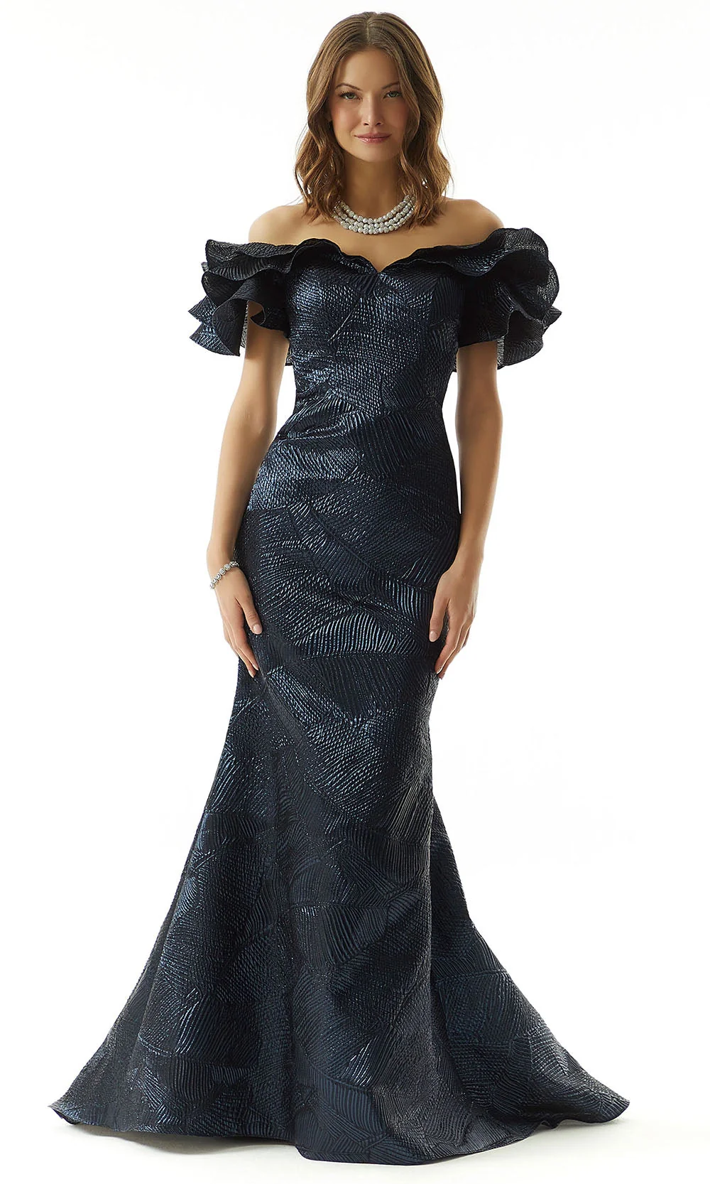 MGNY By Mori Lee 73013 - Textured Jacquard Evening Dress - Image 4