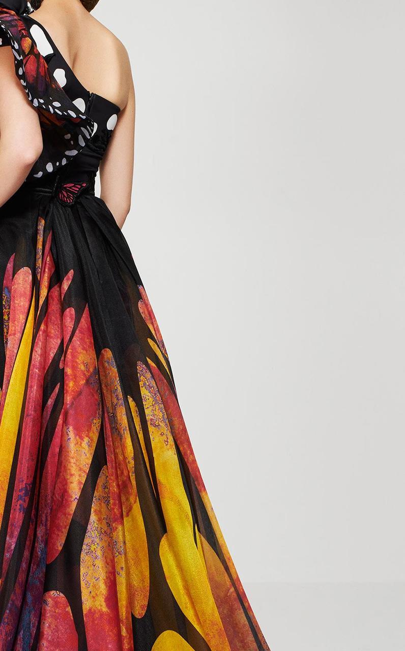 MNM Couture - 2381 Asymmetric Butterfly Inspired Long Dress - Image 4