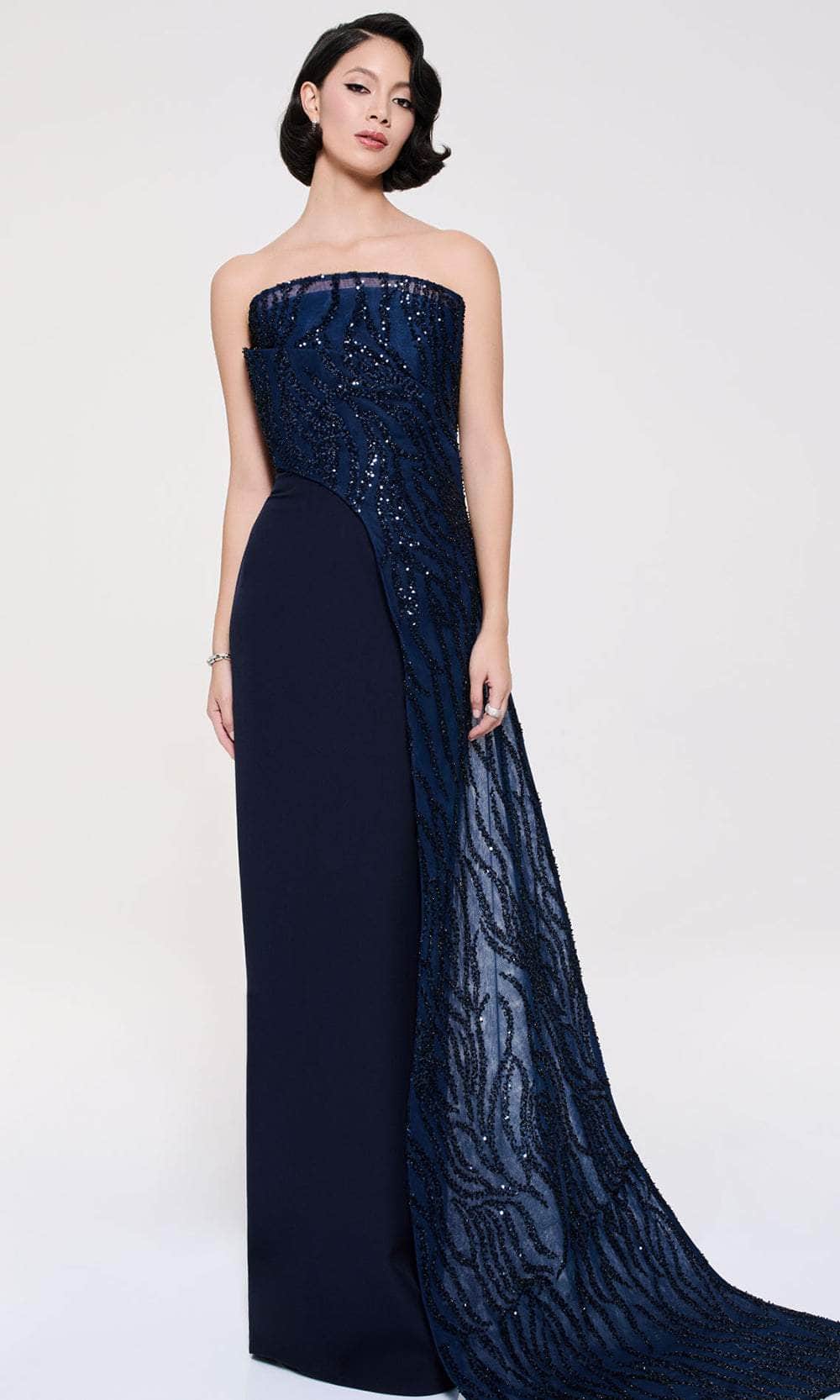 MNM Couture B1116 - Straight Neckline Sequin Gown with Slit