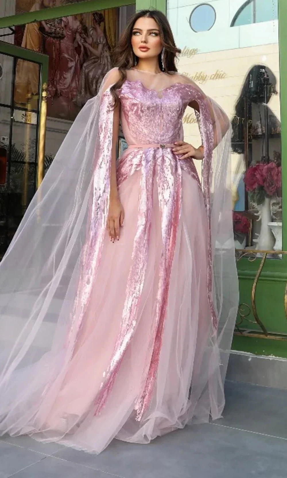 MNM Couture E0070 - Sequined Illusion Neckline Dress - Image 11