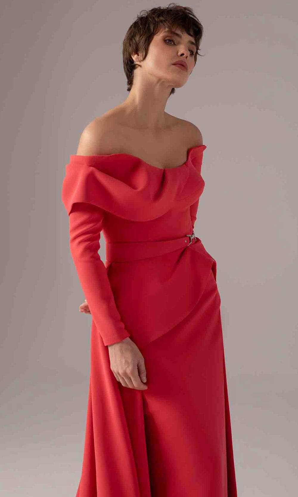 MNM Couture E0099 - Long Sleeve Overskirt Gown with Slit - Image 5
