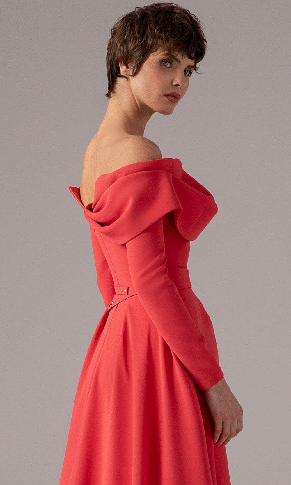 MNM Couture E0099 - Long Sleeve Overskirt Gown with Slit - Image 6