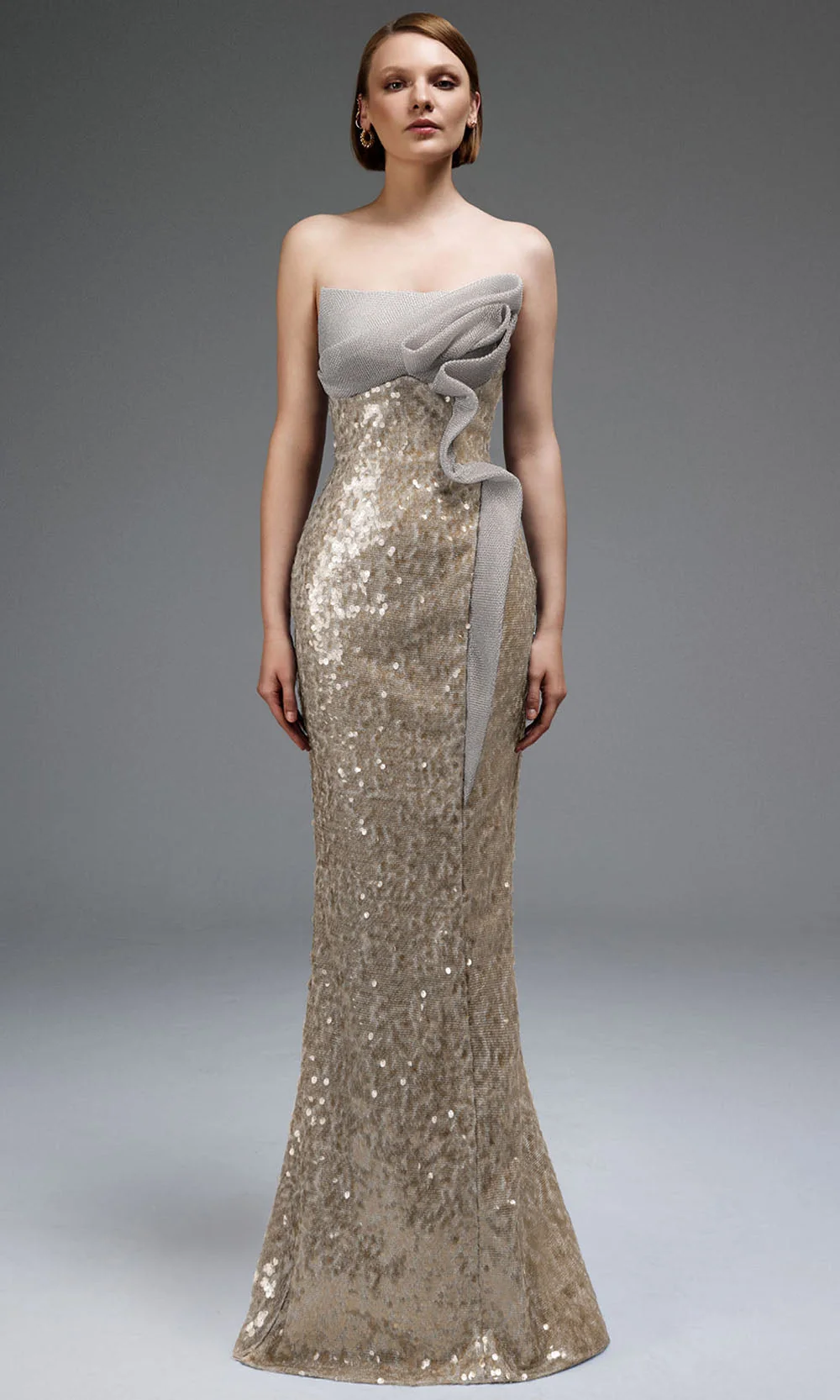 MNM COUTURE E0105 - Ruffle Accent Strapless Fitted Gown - Image 7