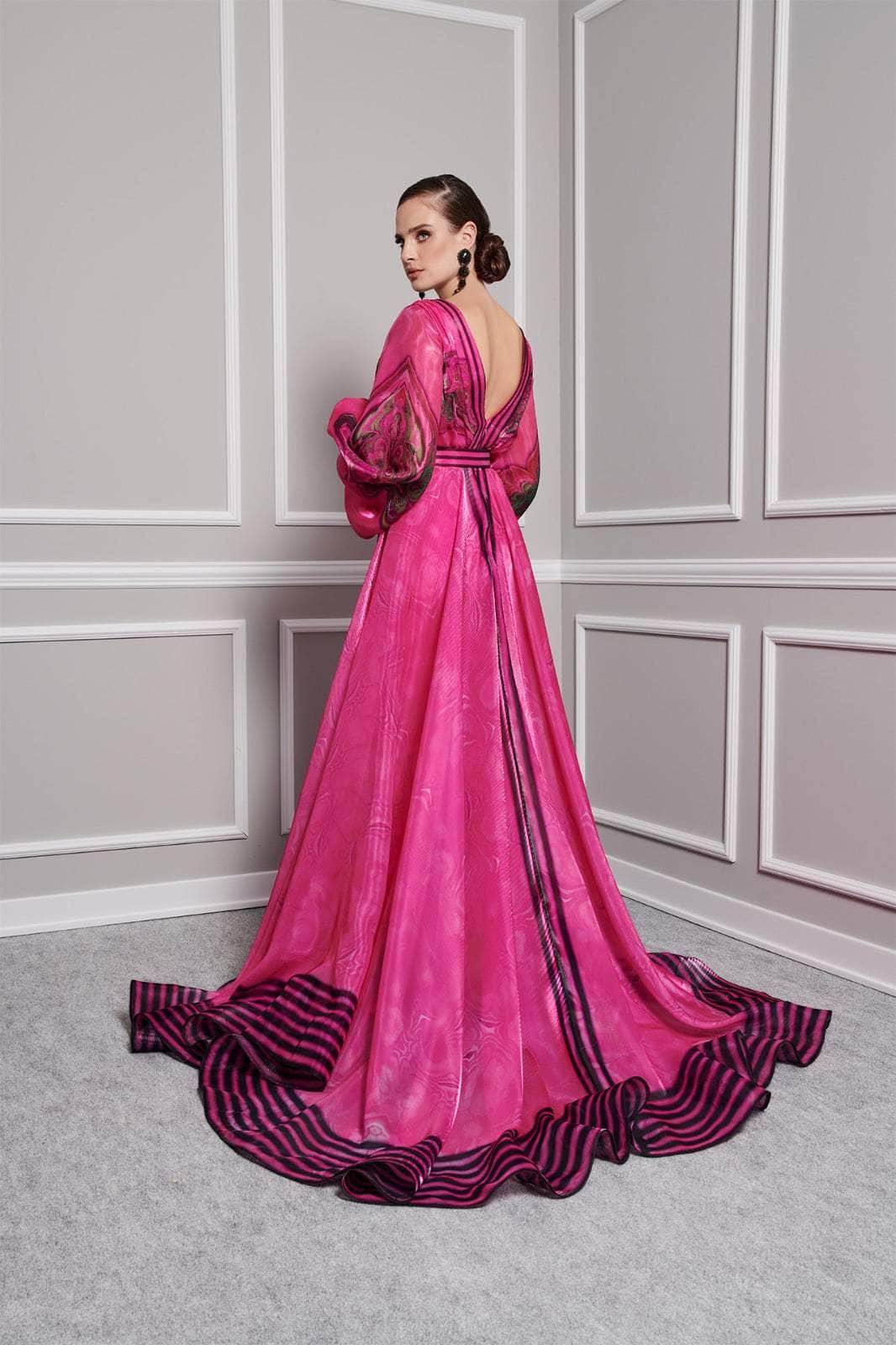 MNM Couture F02839 - Puff Sleeve Belt Evening Gown - Image 4