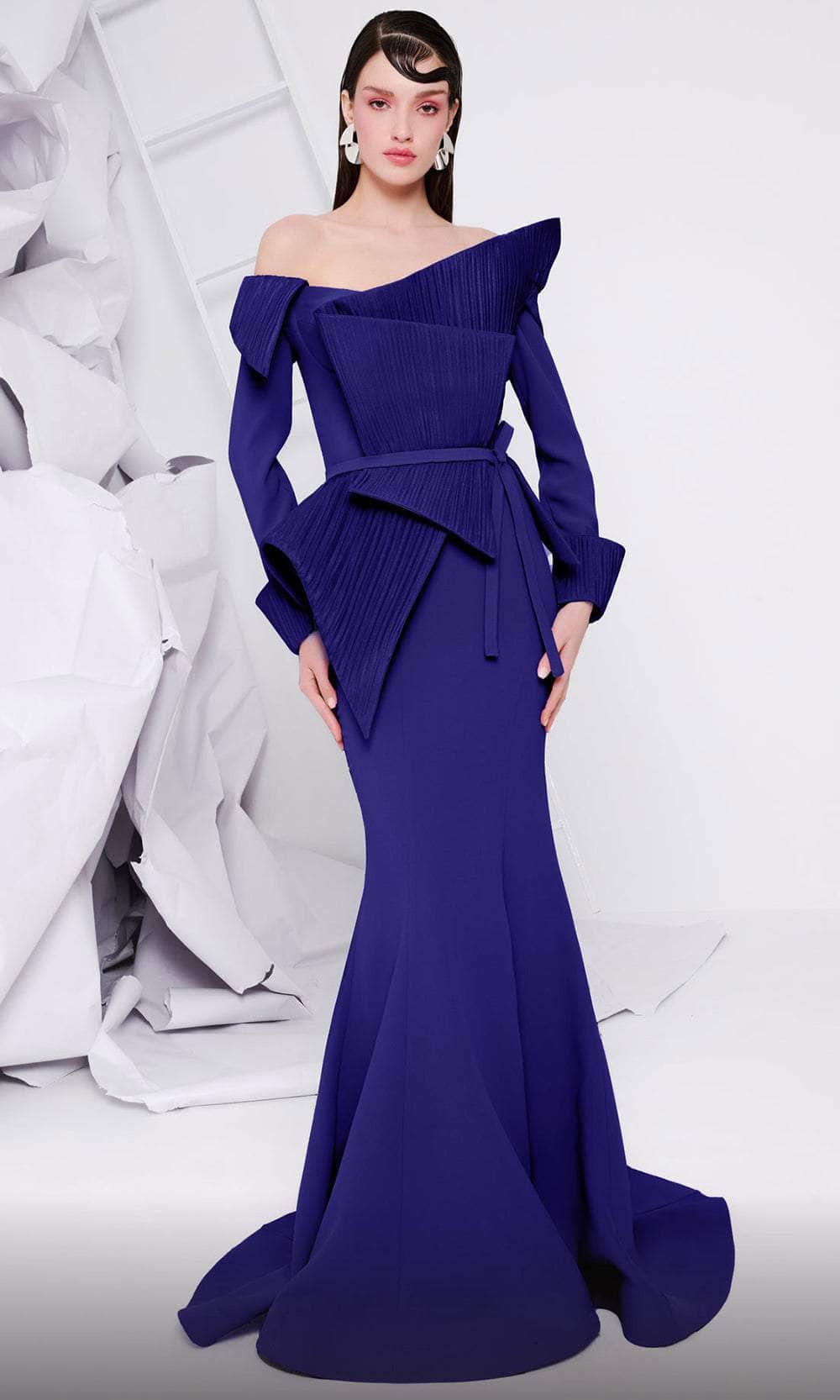 MNM Couture F02846 - Draped Off Shoulder Evening Gown - Image 3
