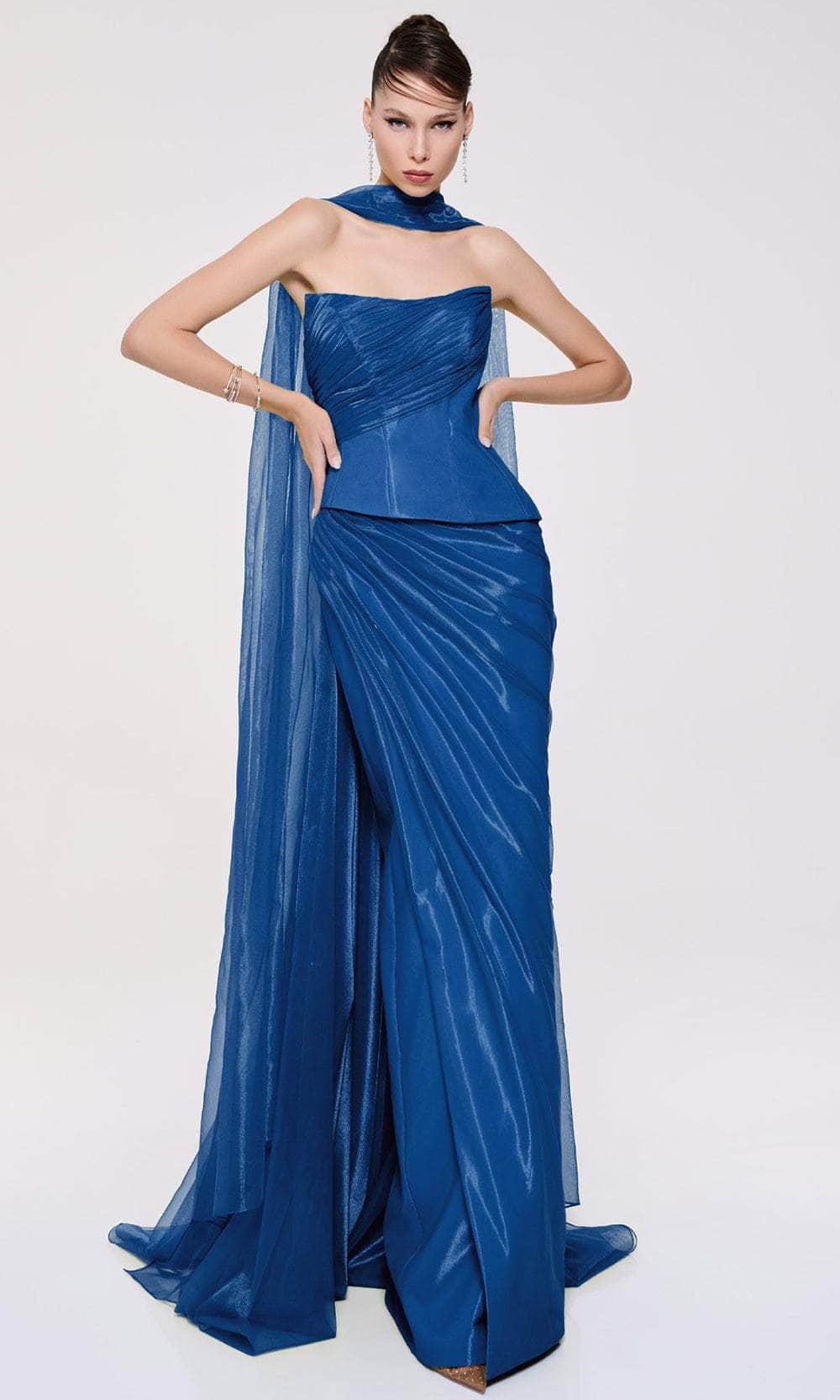 MNM Couture F02894 - Ruched Bodice Sheath Gown - Image 9