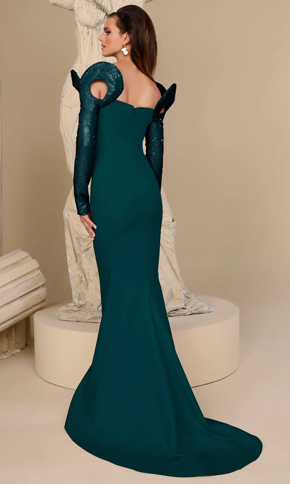 MNM COUTURE F02942 - Sequin Ornate Deep V-Neck Evening Gown - Image 11