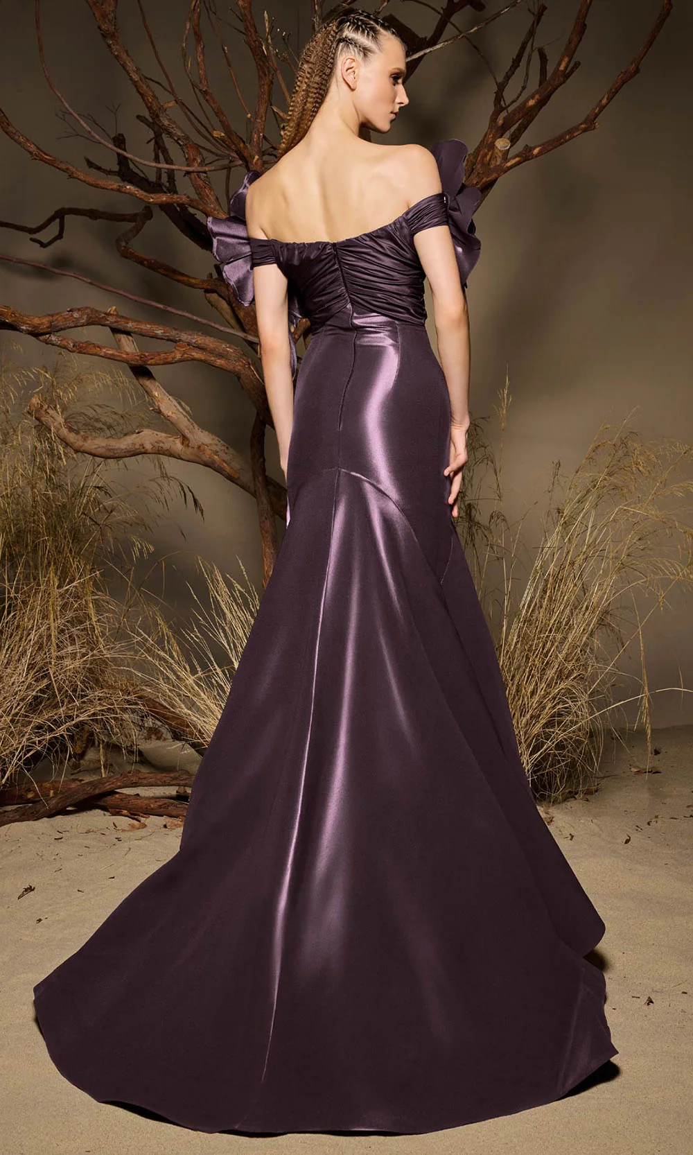 MNM COUTURE F02993 - Sculpted V-Neck Ruched Evening Gown - Image 6