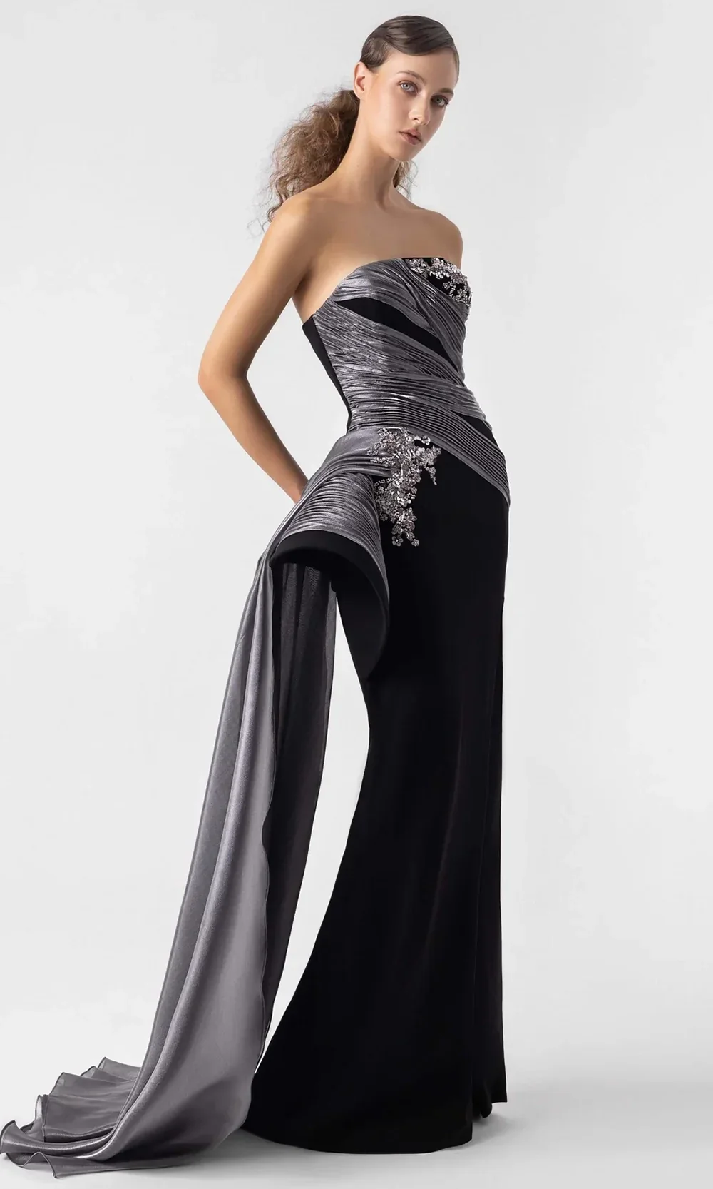 MNM Couture G1938 - Straight Neckline Draped Column Gown - Image 4